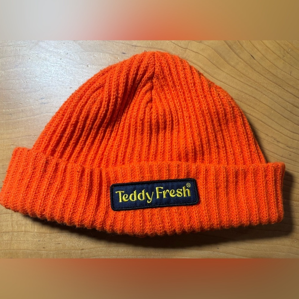 Teddy Fresh Cable Knit  Cuffed Beanie Hat in Bright Orange